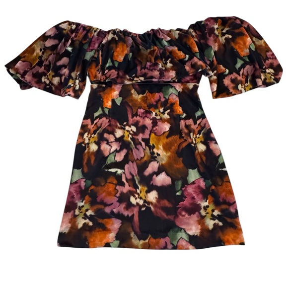 NWT MISA Anetta Painterly Libra Fleur Velvet Off the Shoulder Mini Dress - Picture 3 of 13